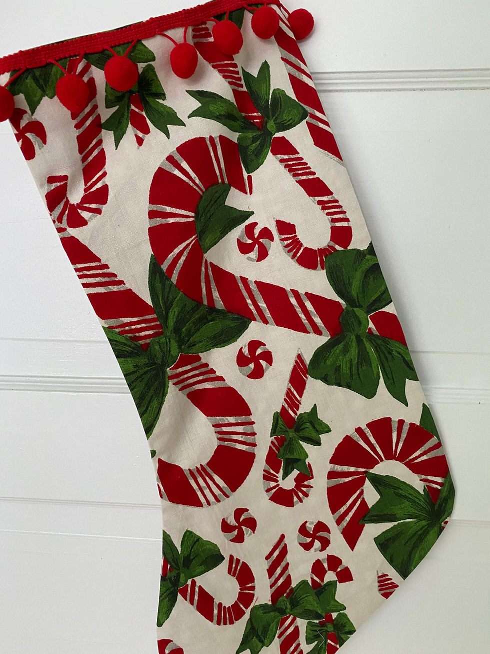 Candy Cane Vintage Tablecloth Christmas Stocking