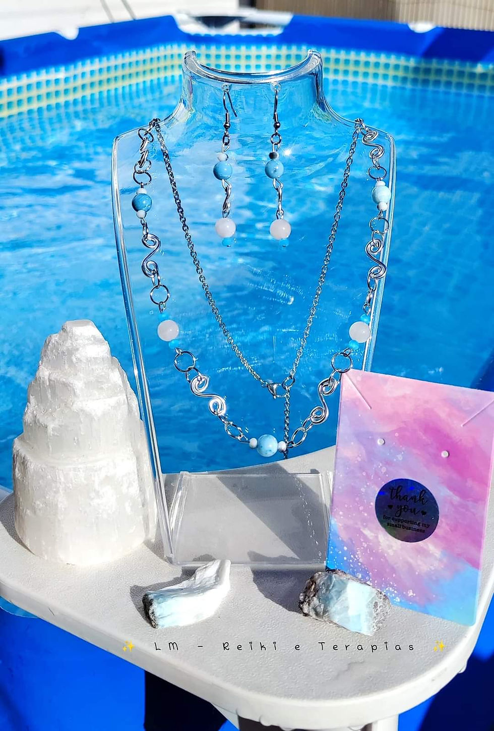 Miniatura: Conjunto terapêutico com Selenite e Larimar [Selenite and Larimar therapeutic set]
