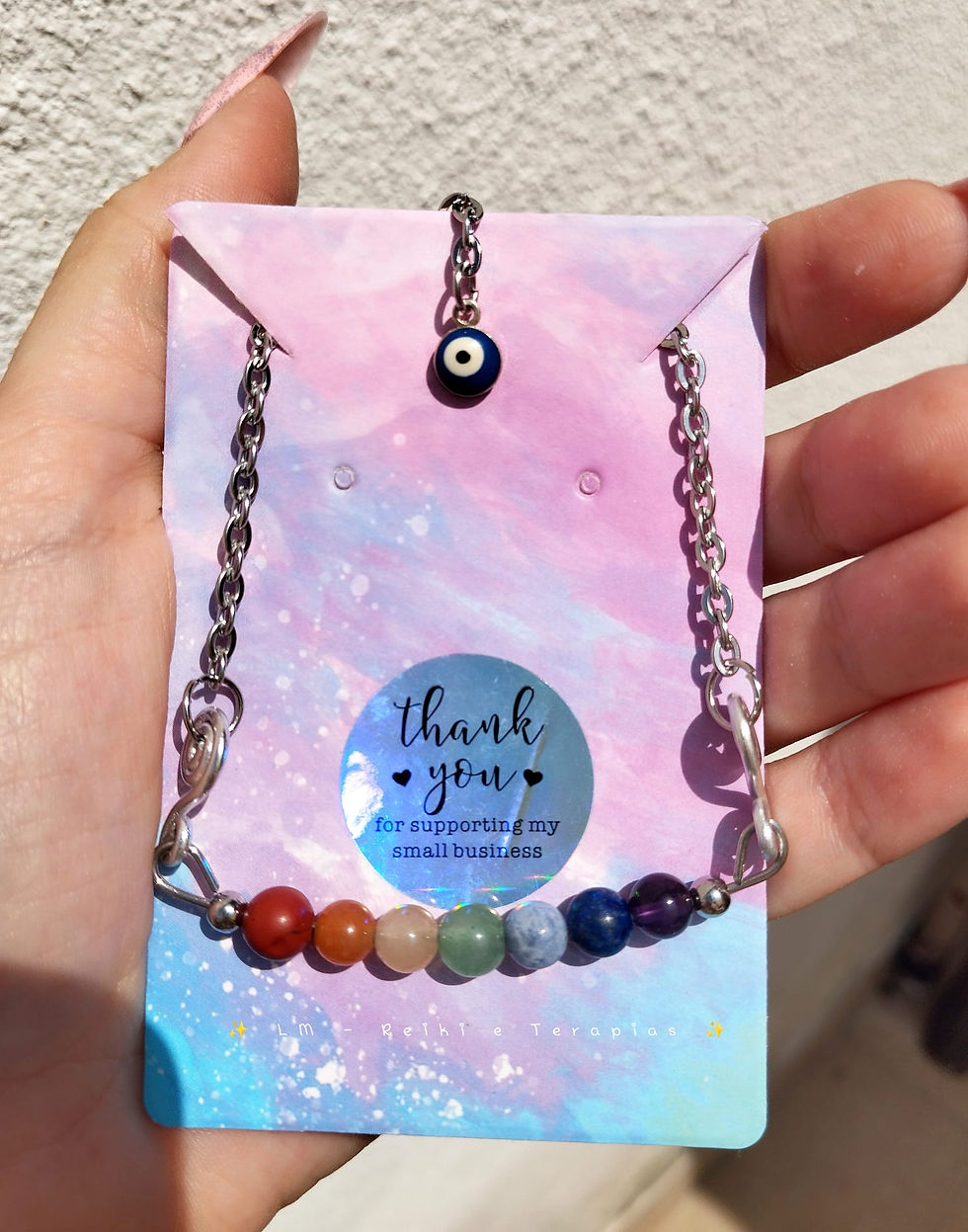 Miniatura: Pulseira terapêutica 7 chakras e Nazar [7 chakras and Nazar therapeutic bracelet]