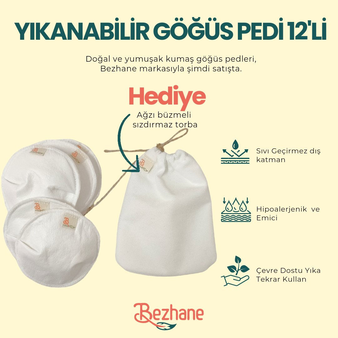 Yıkanabilir 12'lİ Kumaş Göğüs Pedi