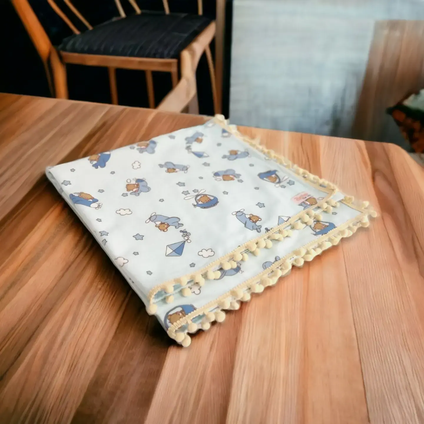 BEZHANE Синий помпон с рисунком животных, двухслойный, 100% хлопок, фланель, детский бамбук