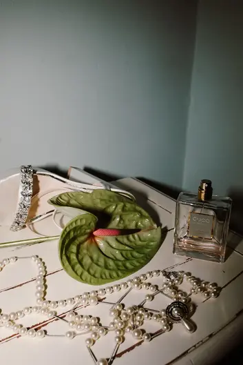 beautiful flatlay with bridal accessoires