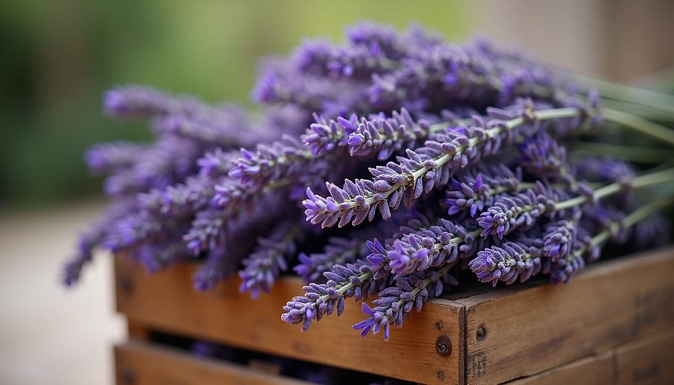 fresh lavender bunches in a wooden crate