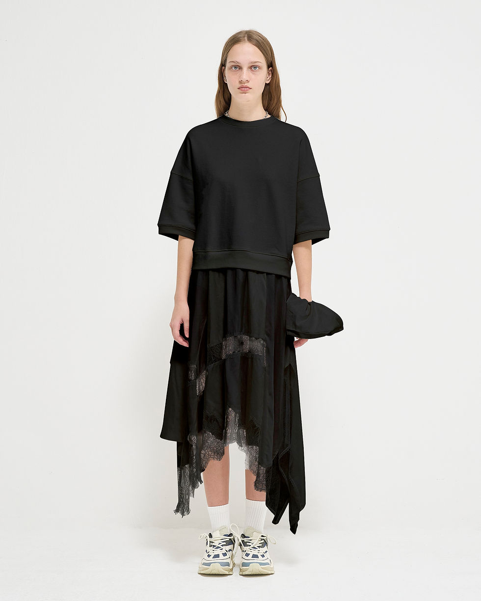 Thumbnail: Half-sleeved Sweatshirt And Charmeuse Skirt Layering Dress
