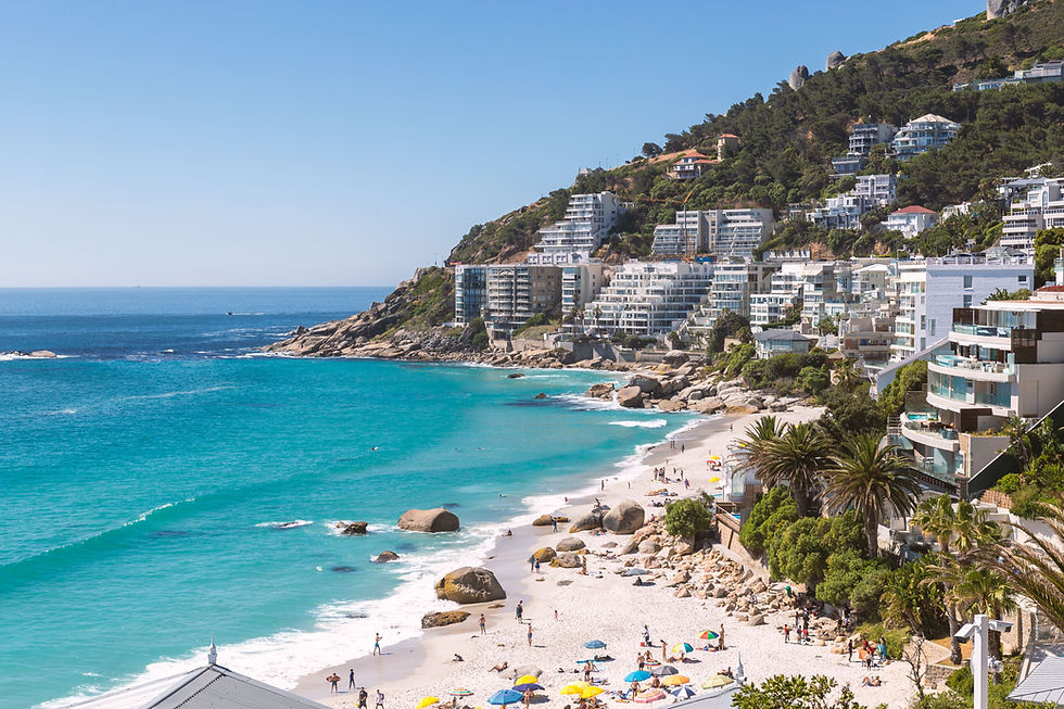 Clifton beach view and coastline buildings in Cape Town, South Africa