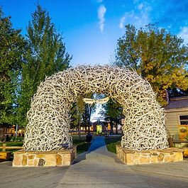 Large elk antler arches curve over Jackson Hole, Wyoming.