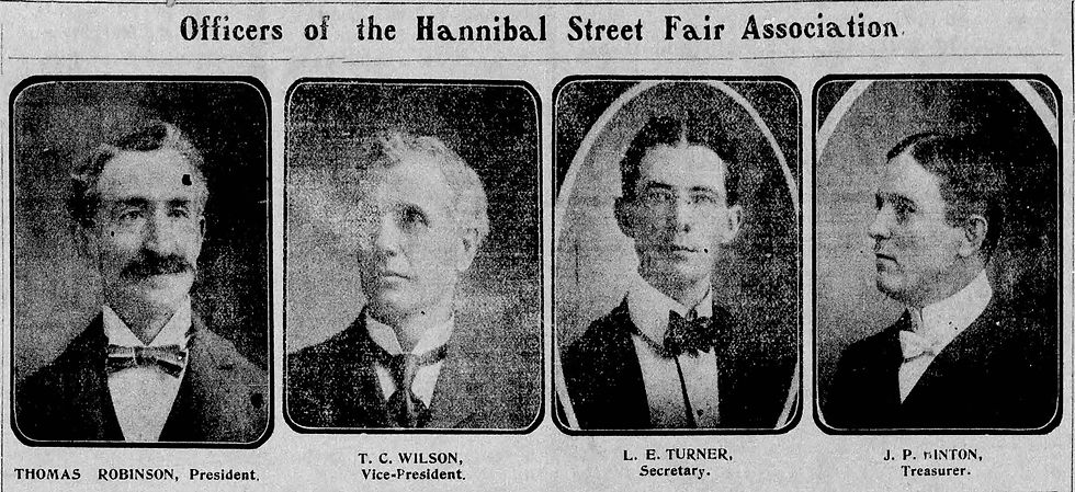 Officers of the Hannibal Street Fair Association. Published in the Hannibal Morning Journal, July 17, 1901. newspapers.com