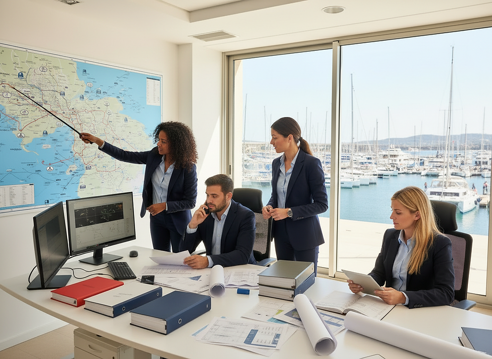 The Base Manager is your dedicated shore-based support team—a single point of contact managing every aspect of your yacht's logistics, maintenance, and operations