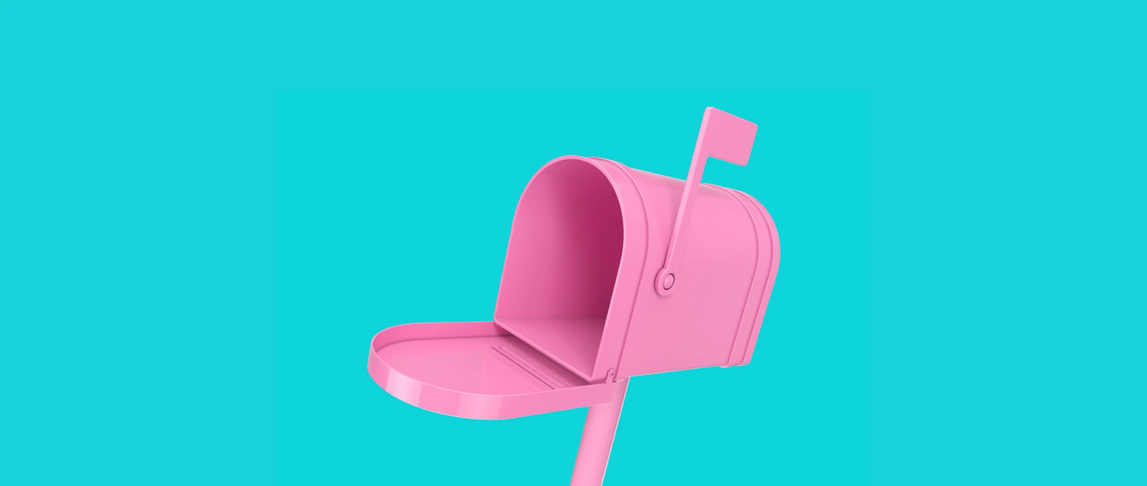 Pink post box on blue background for live-in care 24 hour at home care brochure