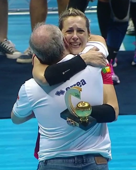 Eduardo Carlone e Célia Costa, do São Bernardo/Metodista. (reprodução SporTV)