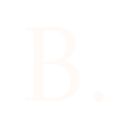 DJ Boutique logo – a minimalist pale cream "B." on a soft blue background, representing a boutique DJ agency with a refined, 