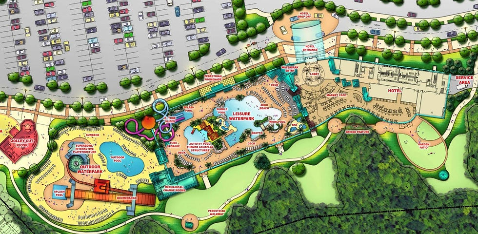 Plans for the never-constructed indoor/outdoor waterpark hotel.
