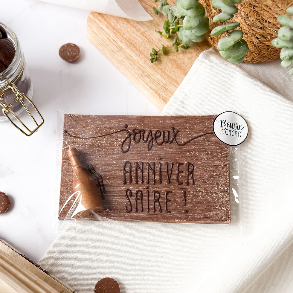 Carte en chocolat grand cru - joyeux anniversaire + bouteille