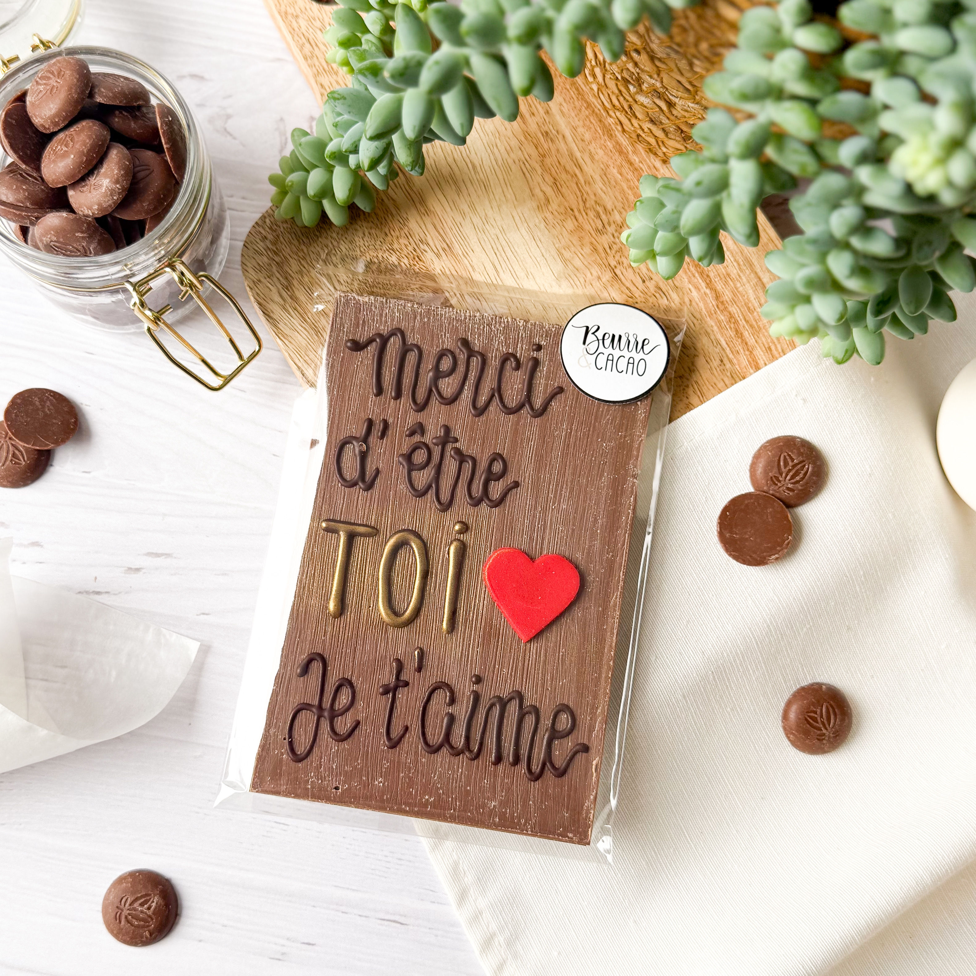 Carte en chocolat grand cru - merci d'être toi je t'aime ♡