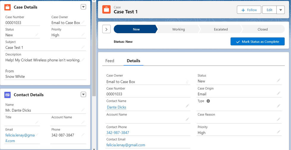 Email to Case Test 1
