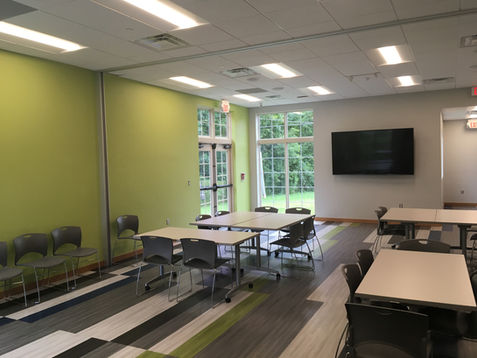 955-square-foot community meeting room at Salem-South Lyon Library designed for multipurpose programs.