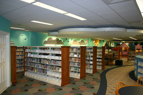 Flexible interior layout of Plymouth Library with modular shelving and multipurpose zones