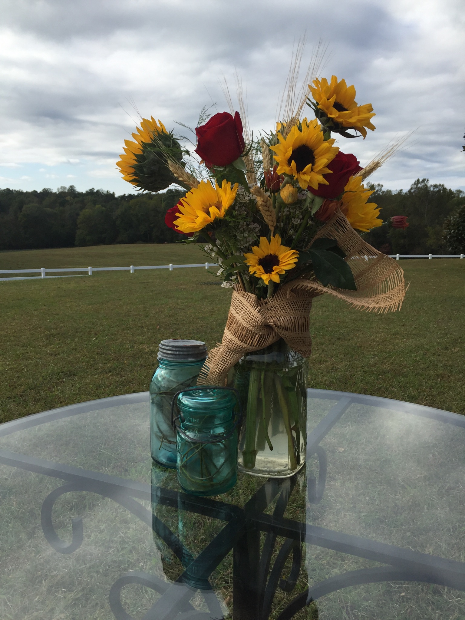Sunflowers and roses