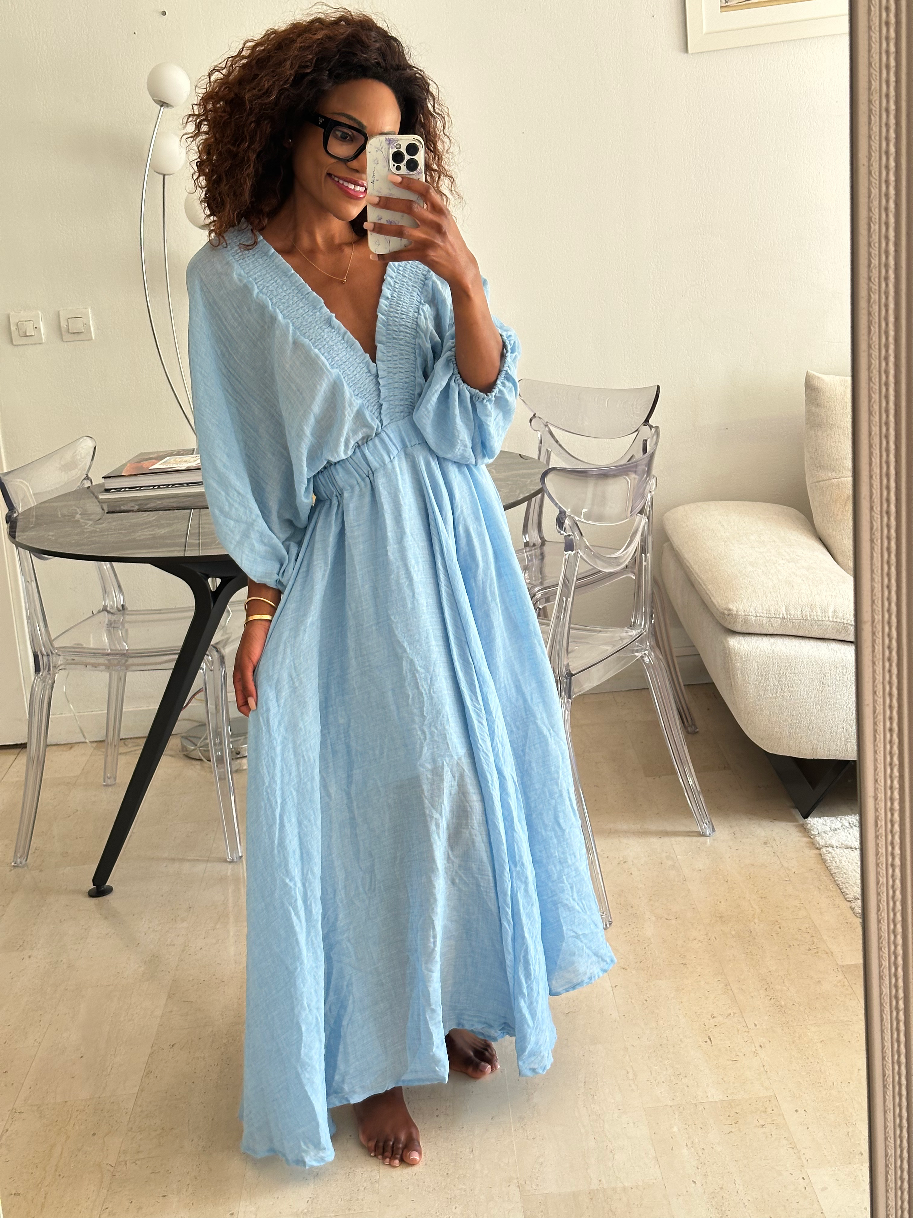 Robe longue manche bouffantes