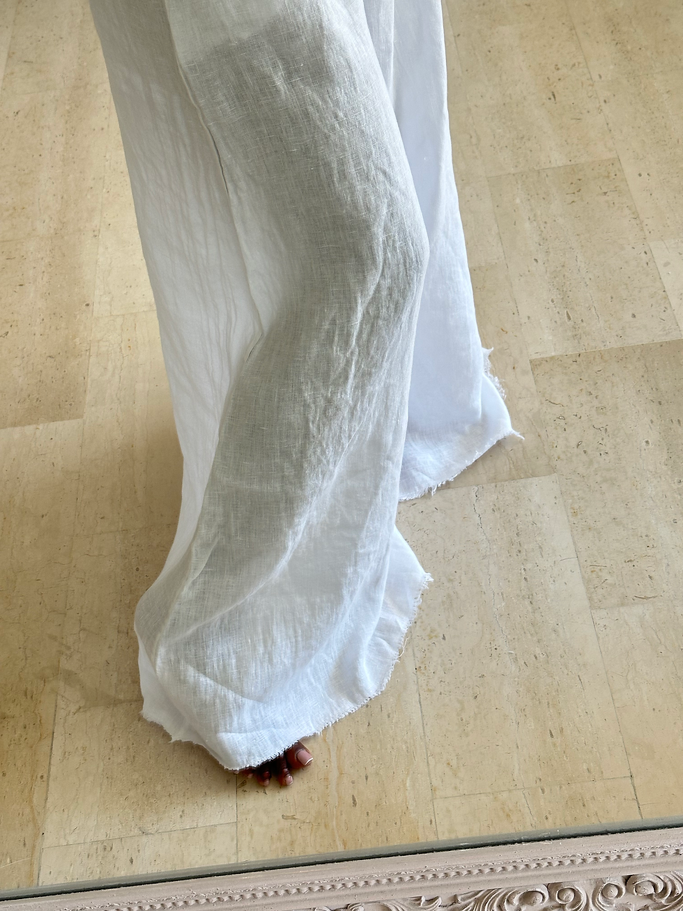Miniature : Pantalon large blanc 100% lin