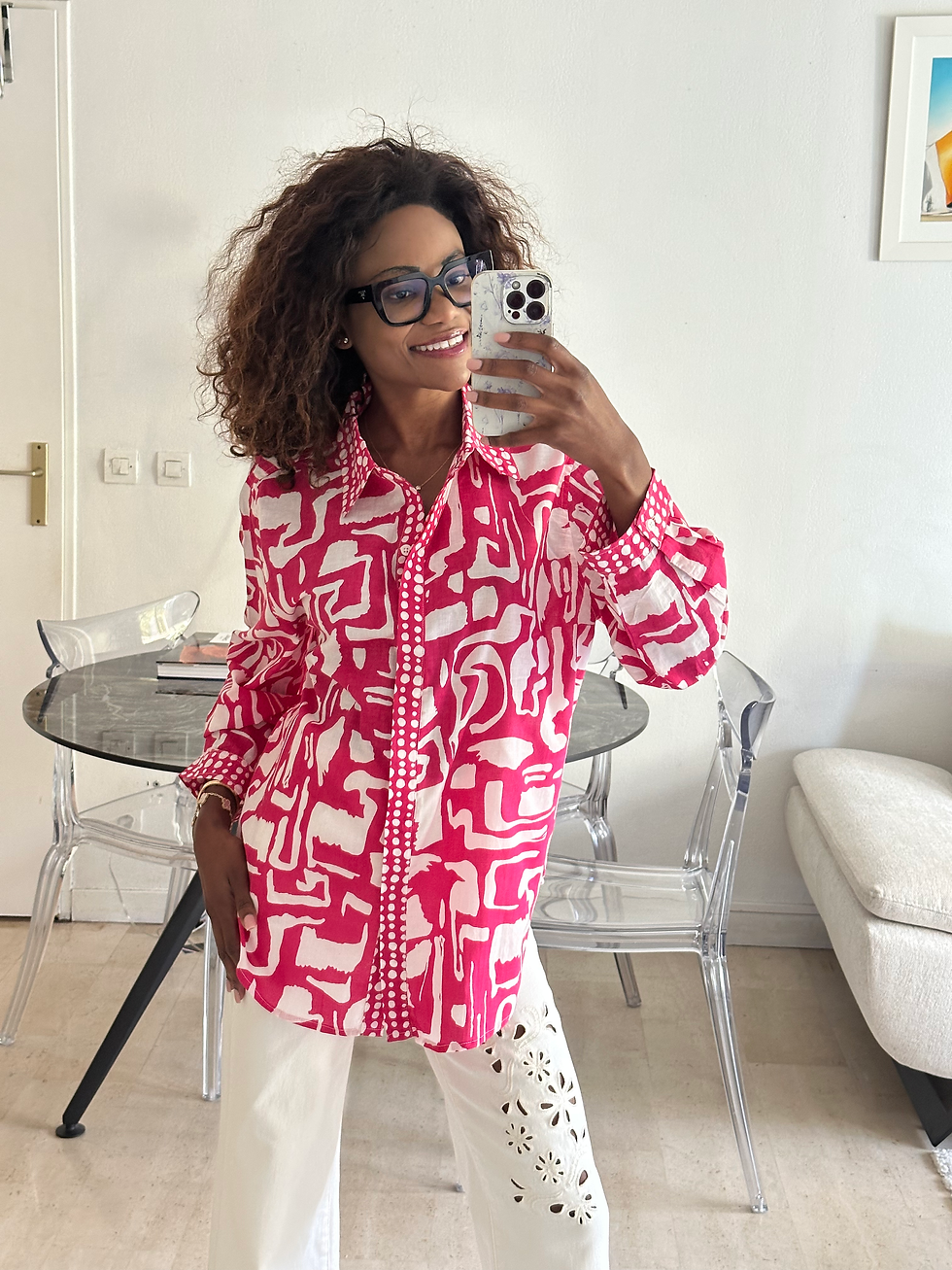 Miniature : Chemise en voile de coton imprimé rose