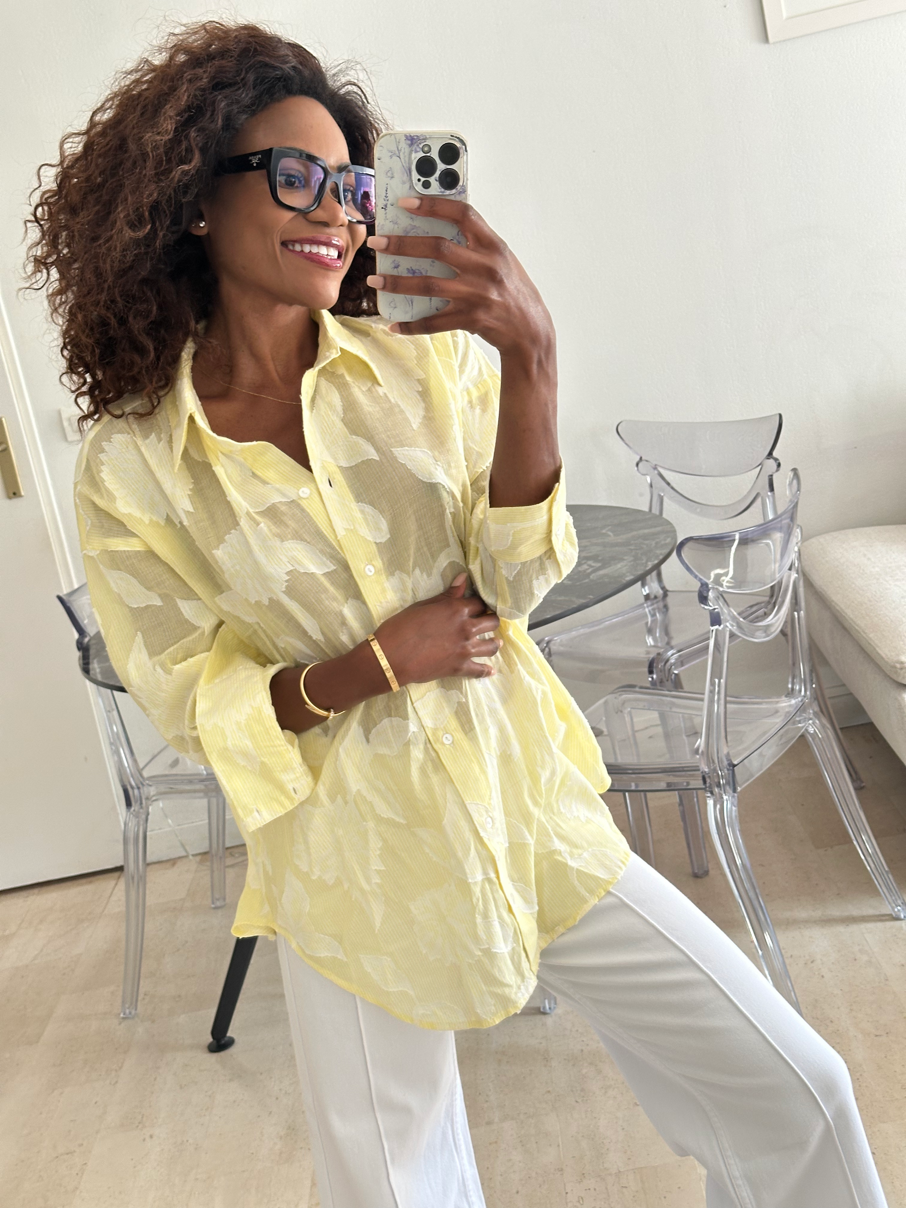 chemisier jaune en coton jacquard