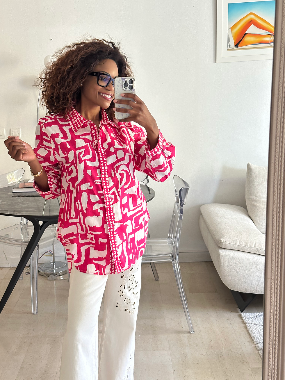 Miniature : Chemise en voile de coton imprimé rose