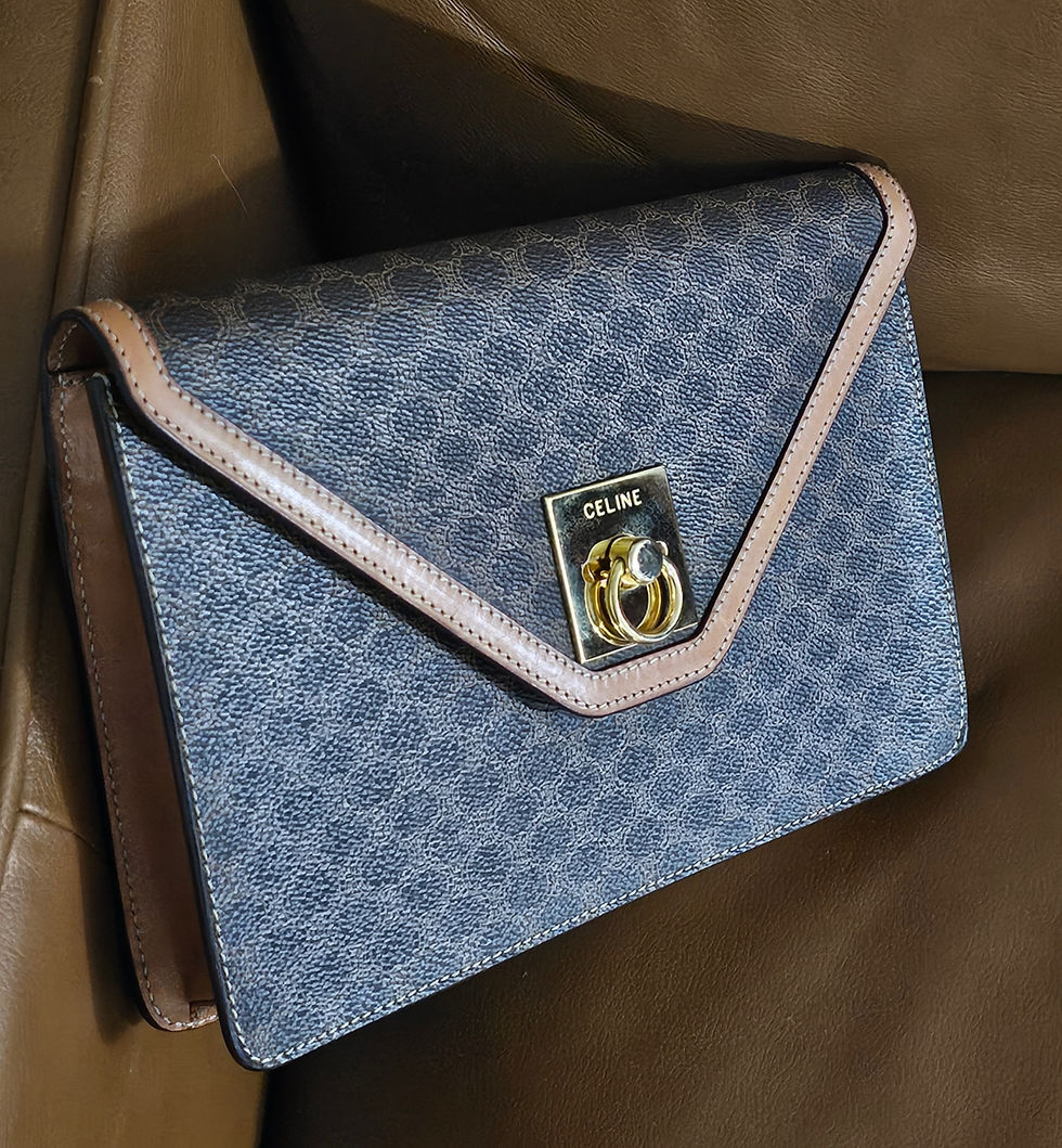 Close-up view of a luxury designer bag’s hardware and stitching details