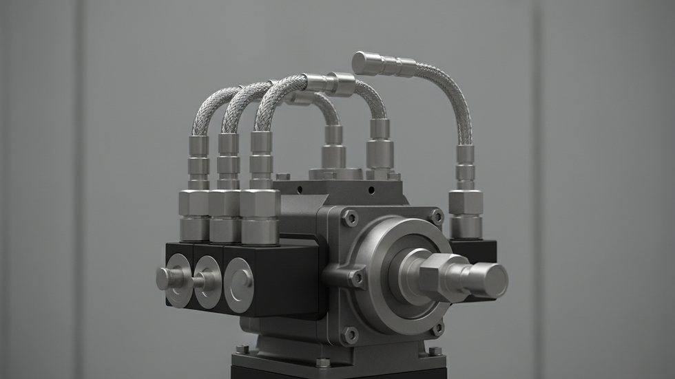 Close-up view of a hydraulic pump with connected pipes