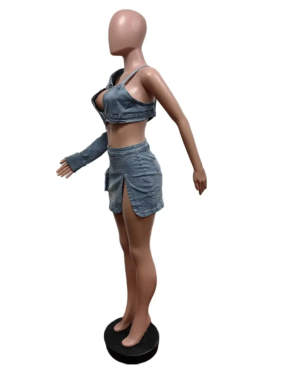 Thumbnail: Gradient Denim Crop Jacket & Shorts Two Piece Set Fashion Women