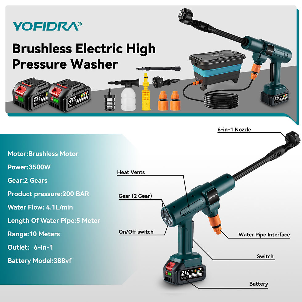 Miniatura: YOFIDRA 200Bar Brushless High Pressure Washer Electric Water Gun With Bucket Car