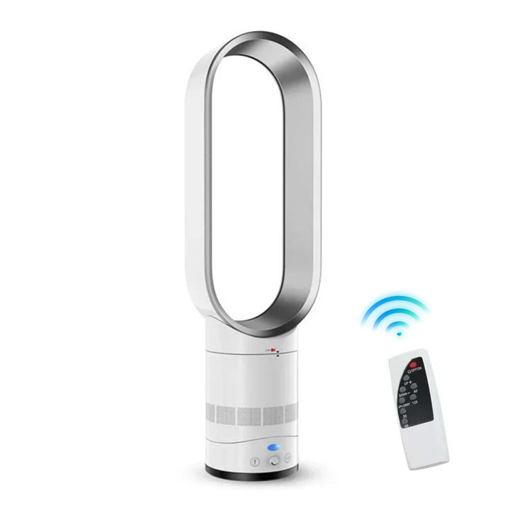 16" Bladeless Tower Fan, 90° Oscillating, Remote Control, Stepless Speed, LED D