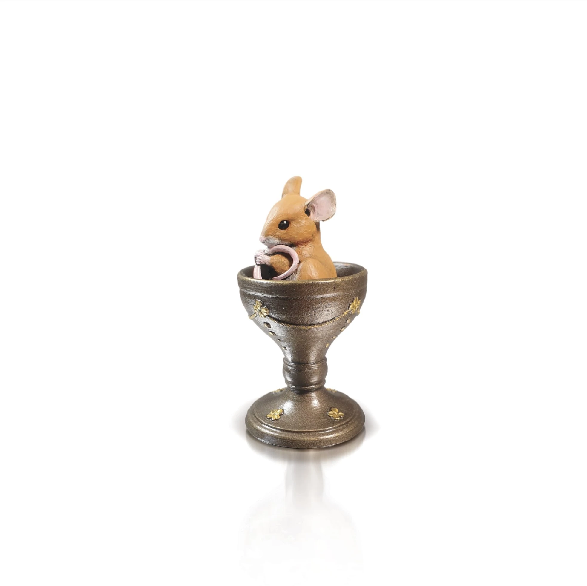 Mouse On Egg Cup Bronze Figurine