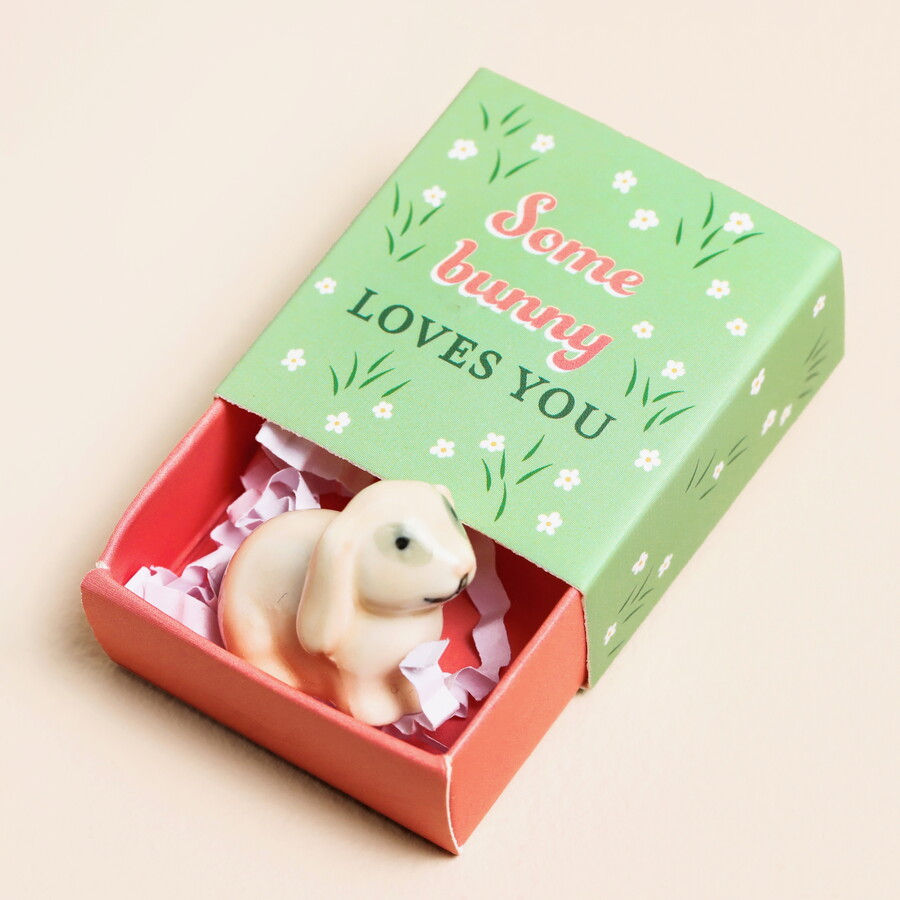 Thumbnail: Tiny Matchbox Rabbit Trinket "Some Bunny Loves You"