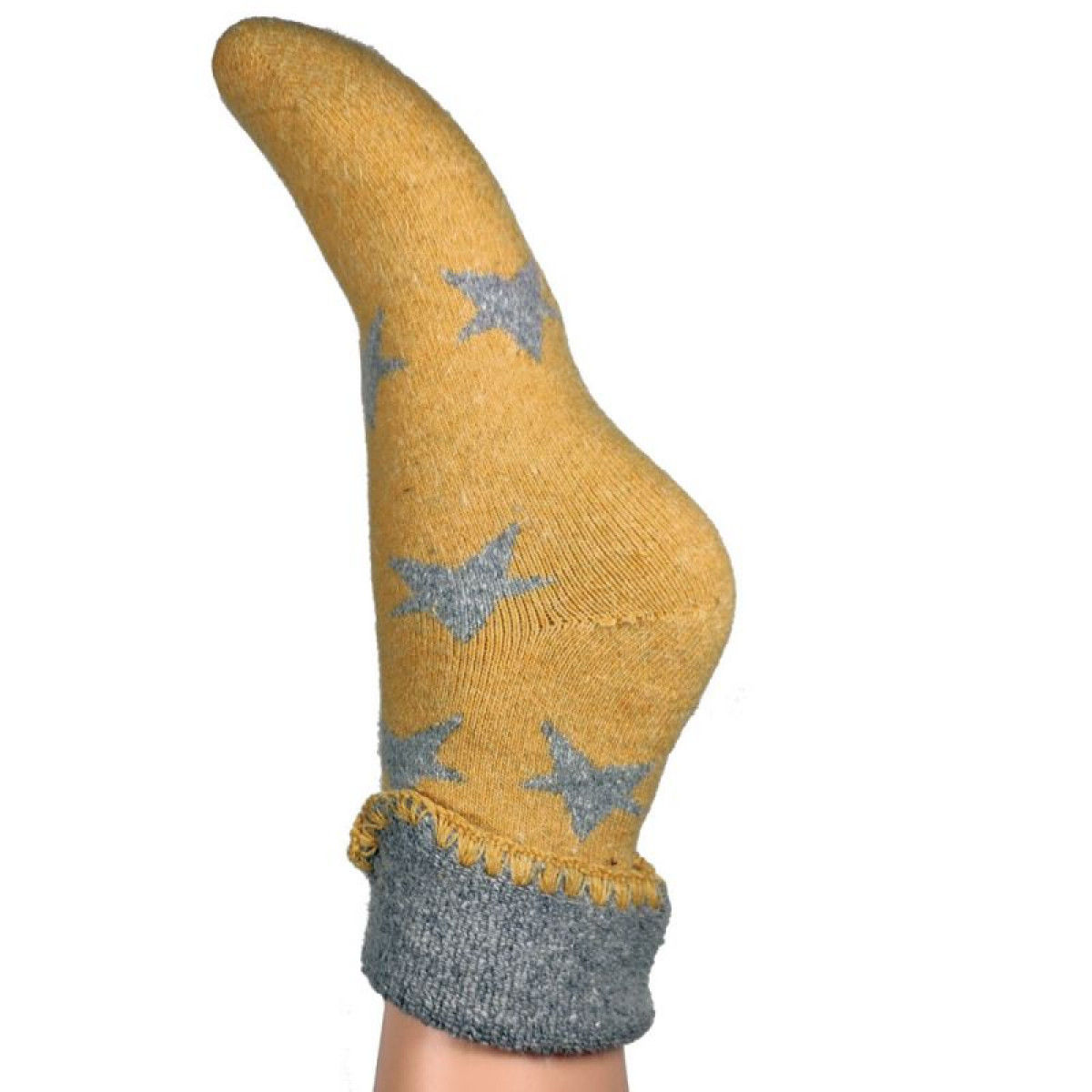 Mustard and Grey Stars Wool Blend Cuff Socks