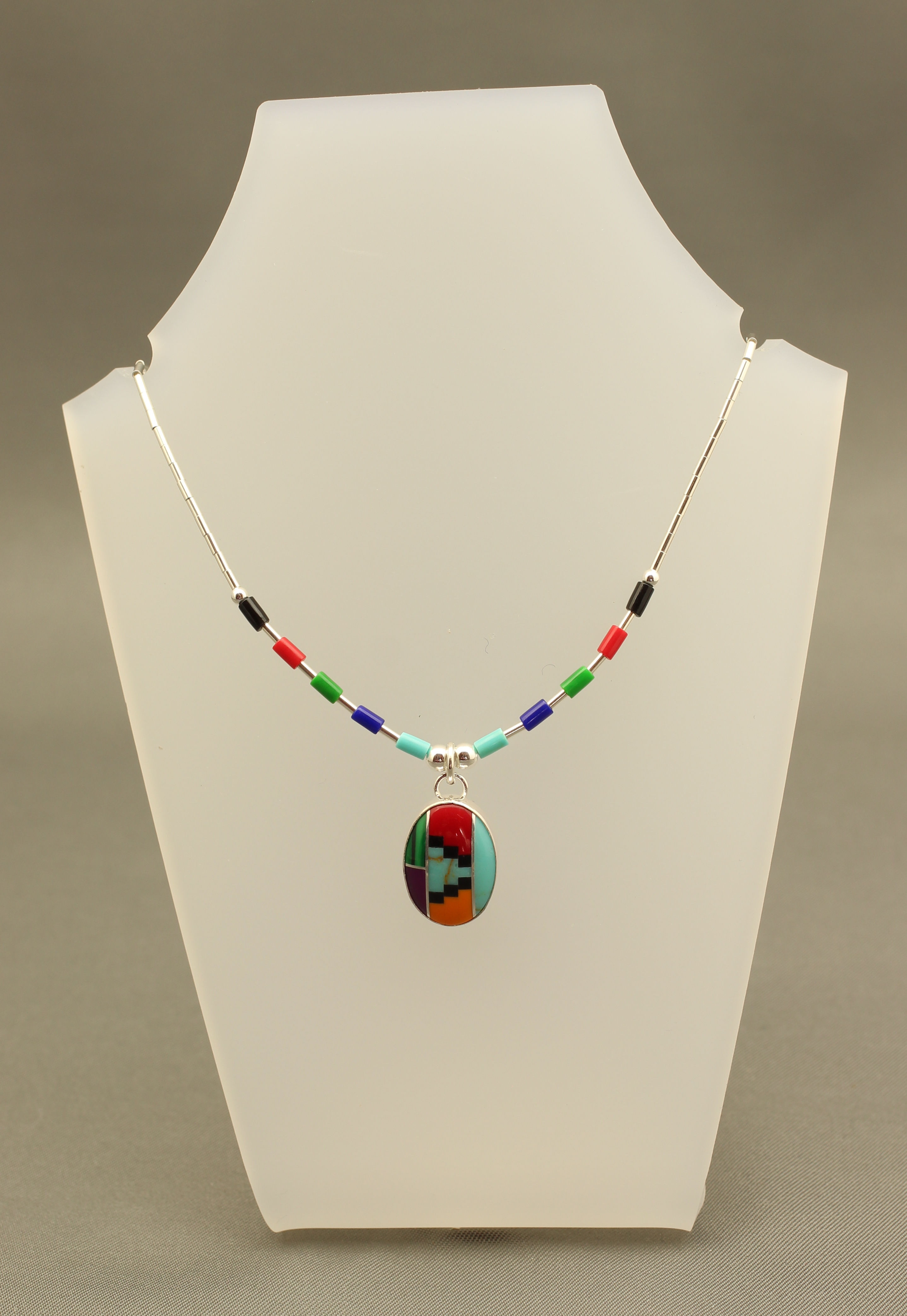 Zuni Stone Liquid Silver Necklace