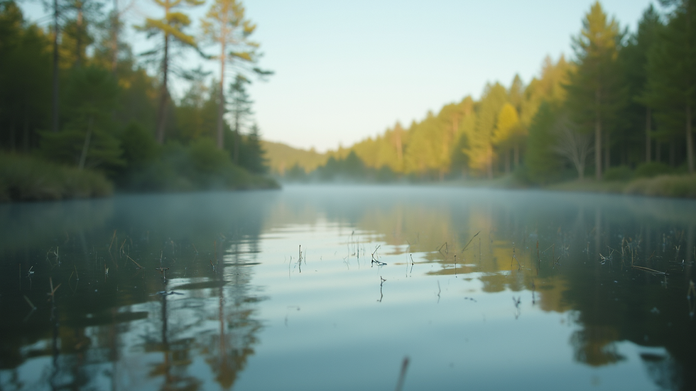 Close-up view of a serene nature scene with a calm lake