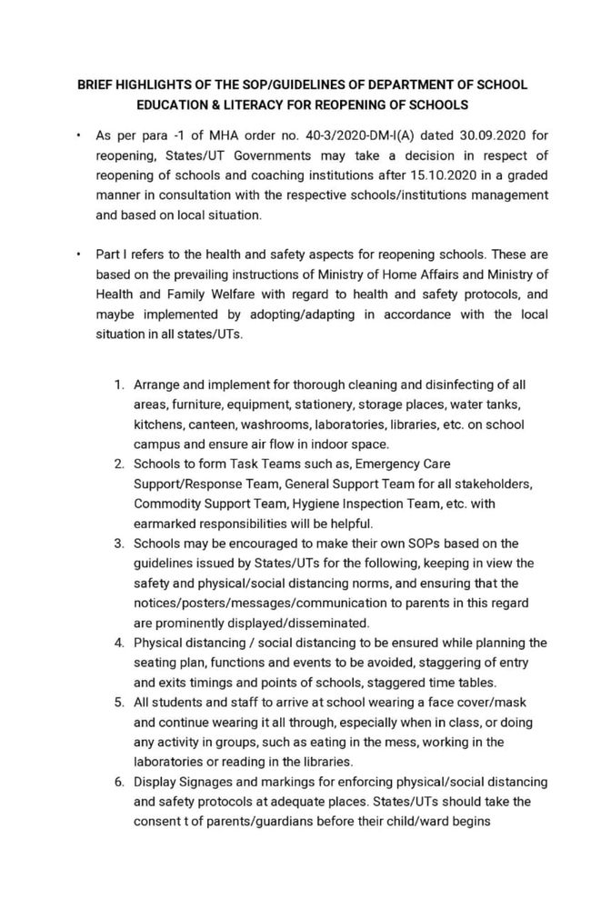 Schools Reopening Form 15th October In India Education Ministry 