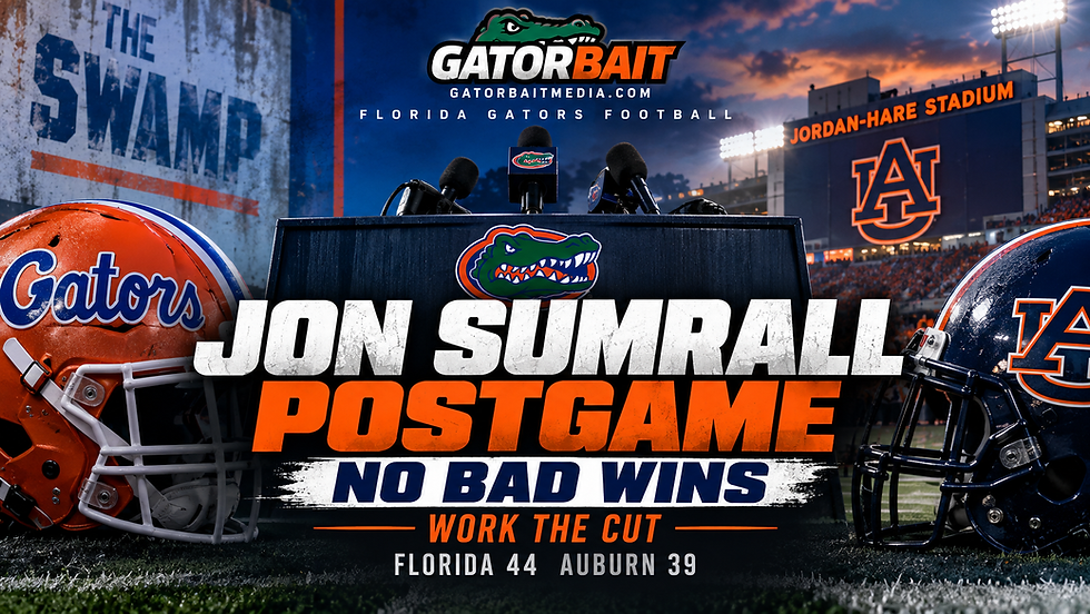 Jon Sumrall postgame press conference graphic after Florida's 44-39 win at Auburn on September 19, 2026