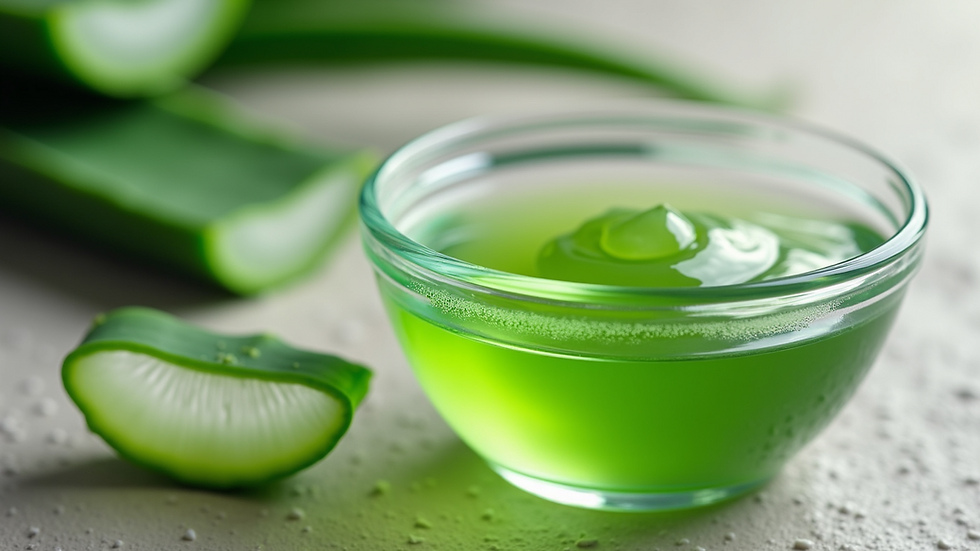 Close-up view of a glass bowl with fresh aloe vera gel