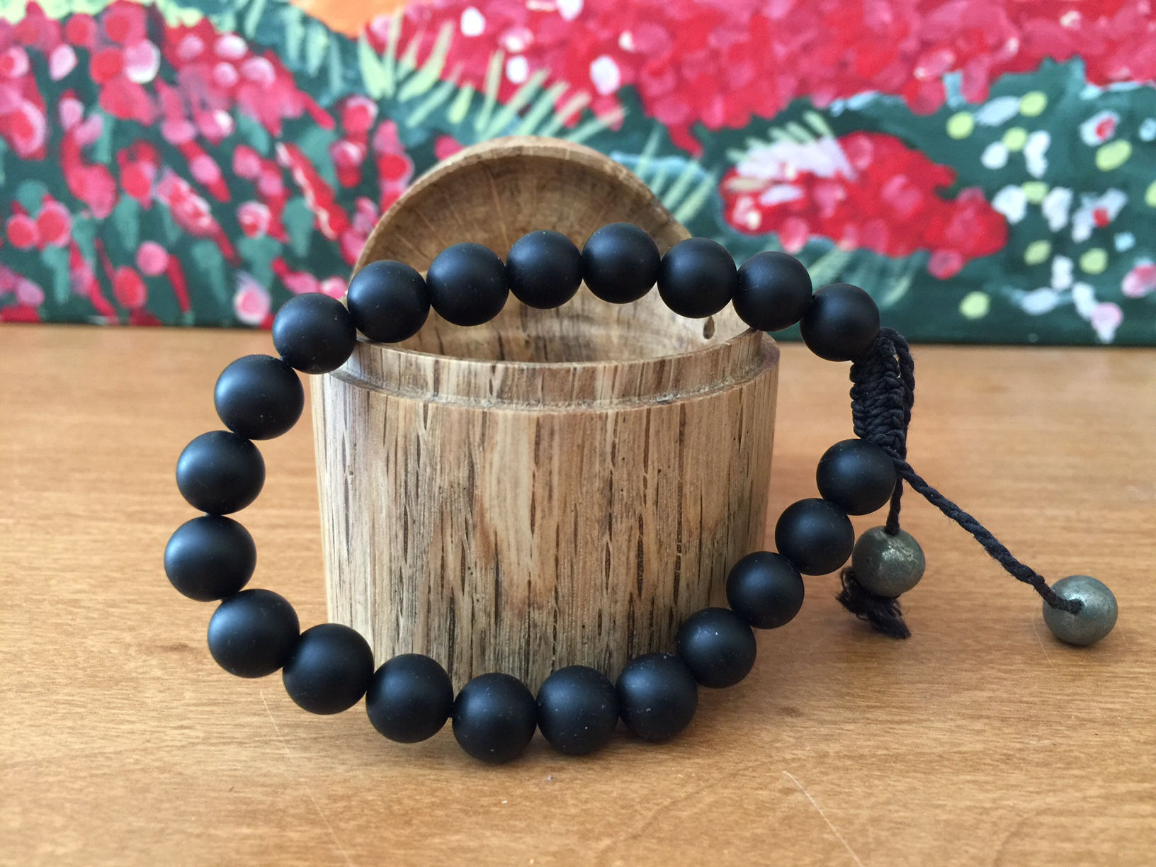 Onyx Bracelet with Pyrite pull-beads