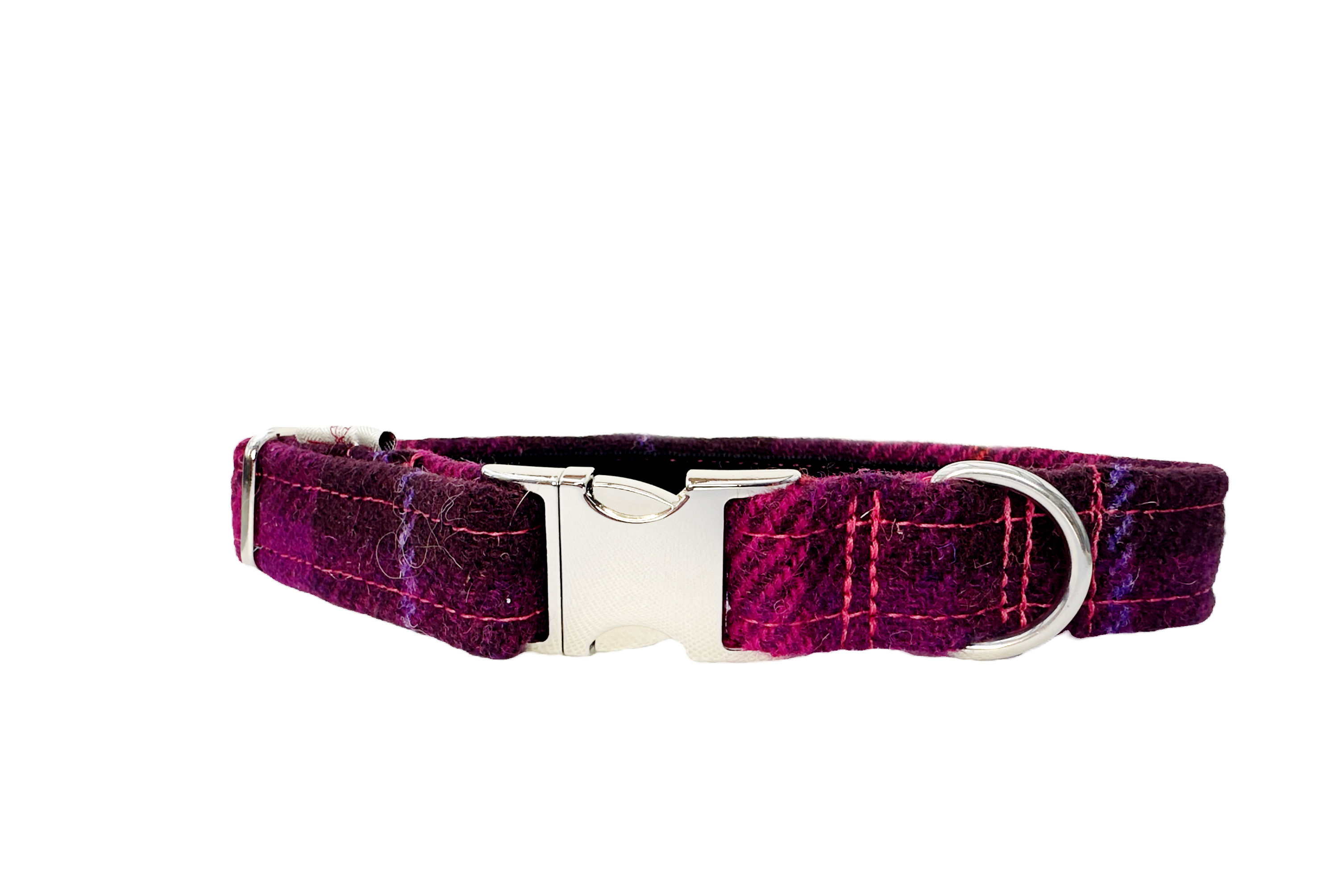 Fuschia Check Harris Tweed Dog Collar - Handmade in Scotl