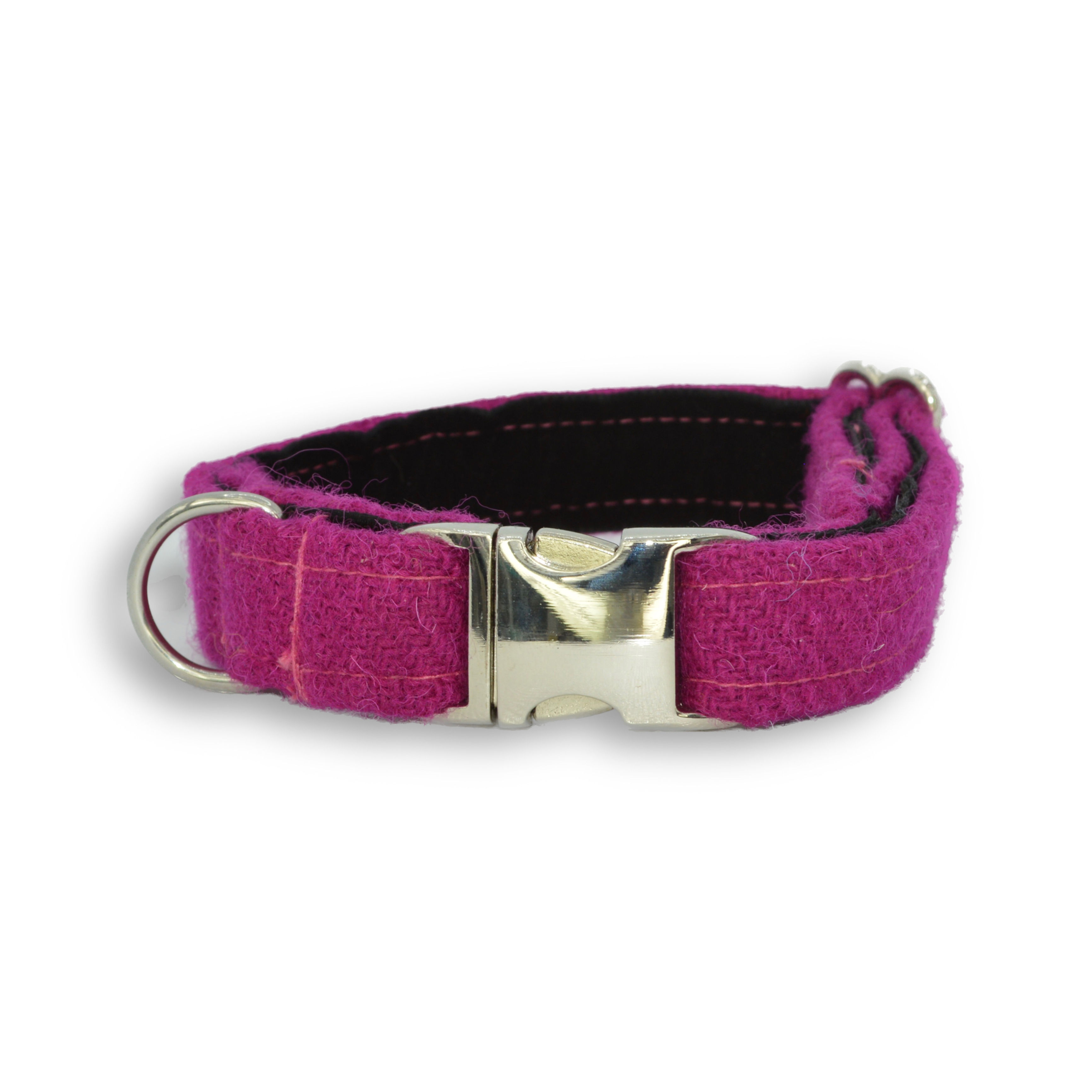 Fuchsia Pink Harris Tweed Dog Collar - Handmade in Scotland