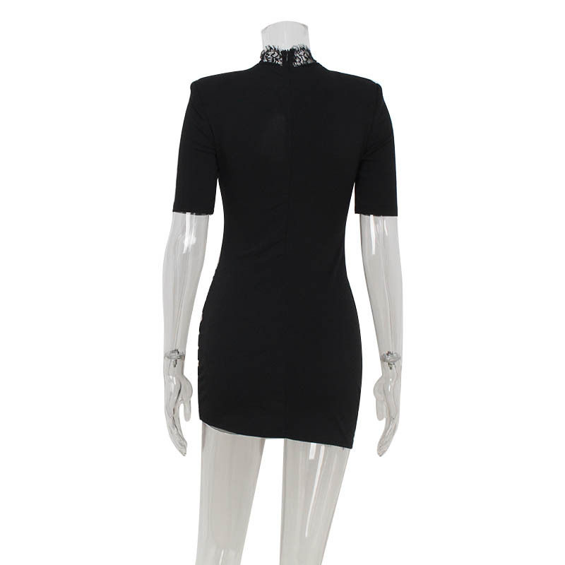 Thumbnail: High Neck Lace Patchwork Mini Dress