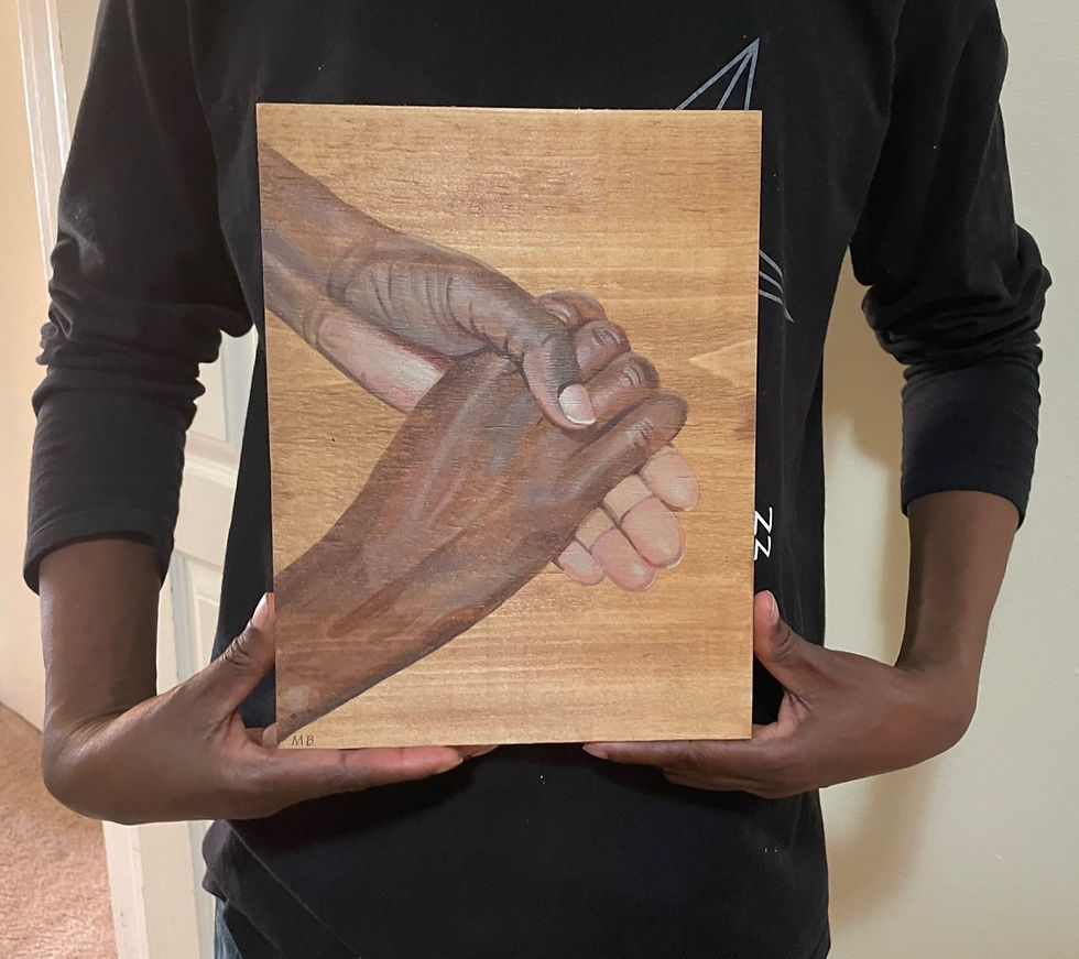 B's hands, twice over