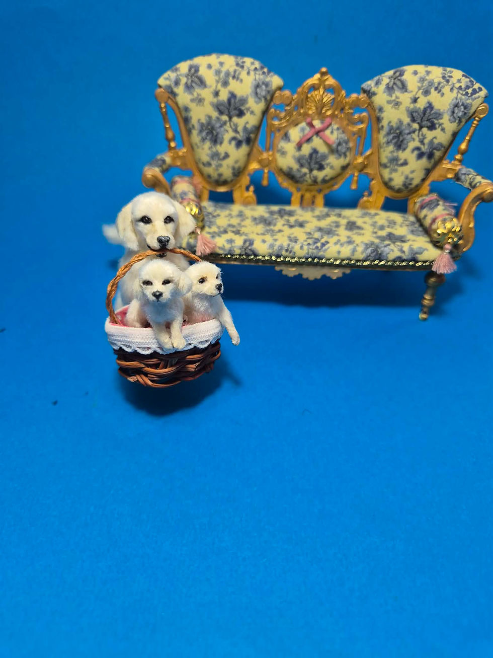 Thumbnail: Ooak miniature dollhouse Golden retriever family 