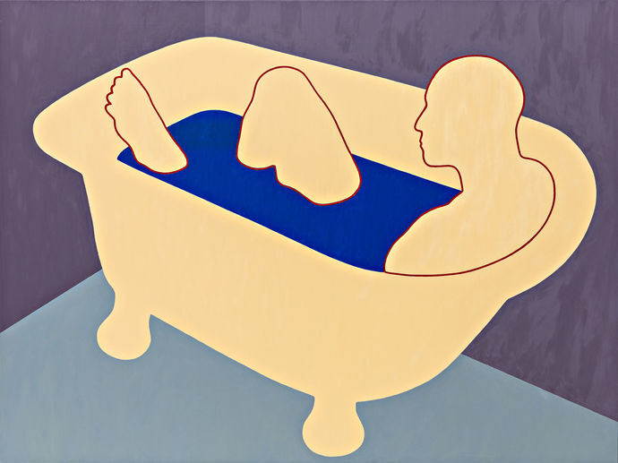 Ölbild, wenige klare Flächen, ein Badender