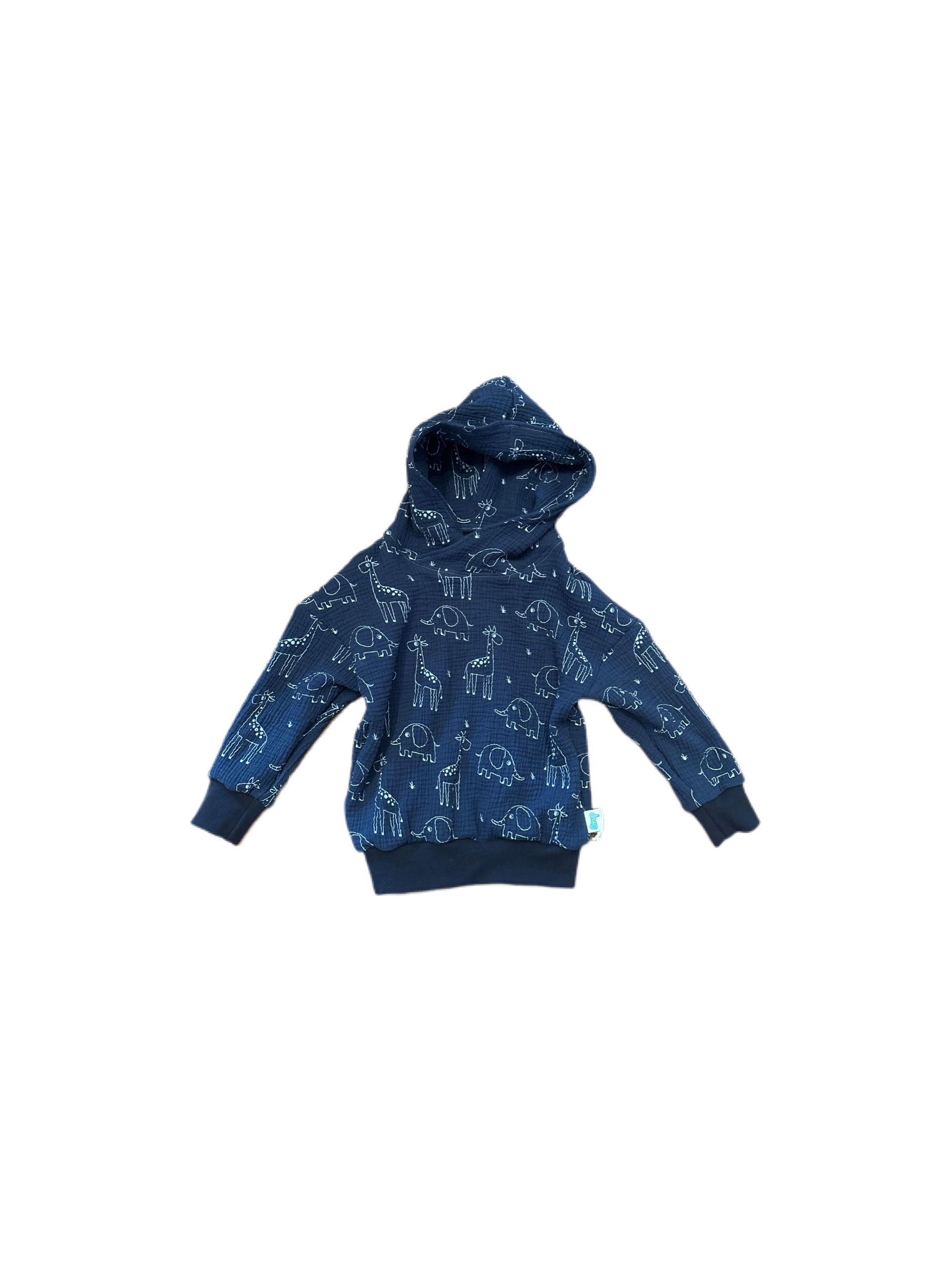 Musselin Hoodie dunkelblau Giraffen/Elefanten