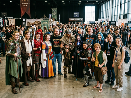 Firefly_Realistisches Foto von einer Gruppe von ca. 15 Menschen auf einer Fantasy-Messe, m