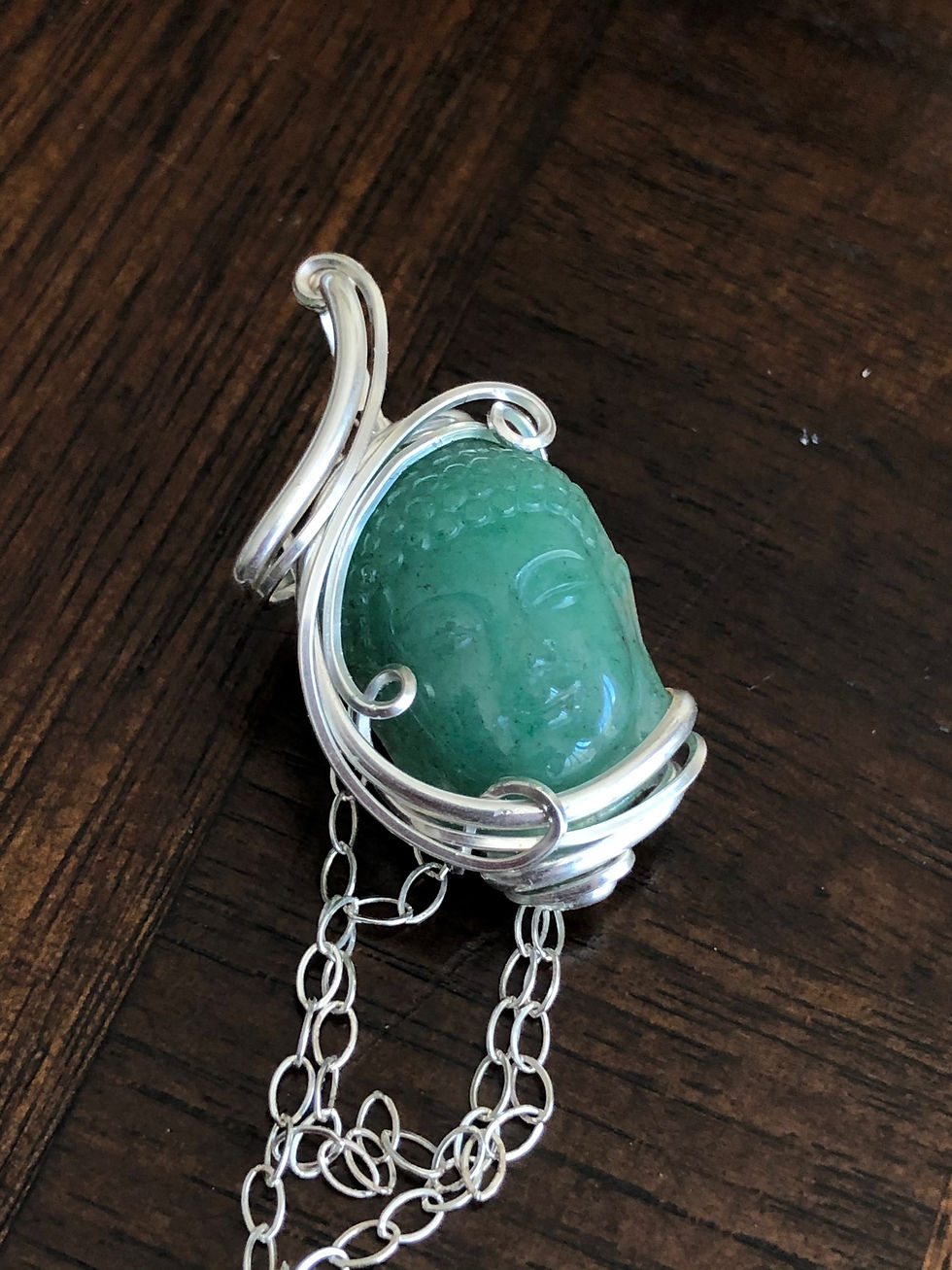 Thumbnail: Aventurine Buddha wrapped in sterling 